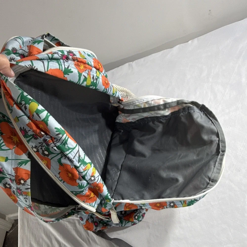 JanSport Floral Backpack Gray/Orange Bottle Pocket Zip Adjustable Straps